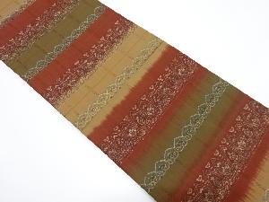 横段に花更紗模様織り出し全通袋帯